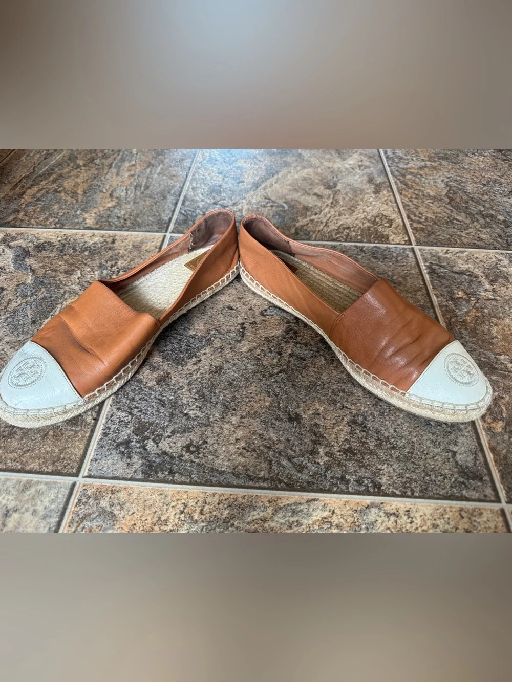 Tory Burch Colorblock Nappa Leather Espadrille Shoes- Tan, Women’s Size 9.5M